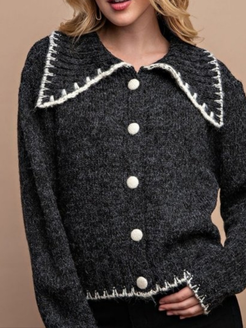 Gigio Cardigan Wide Collar Chic Cottage Core